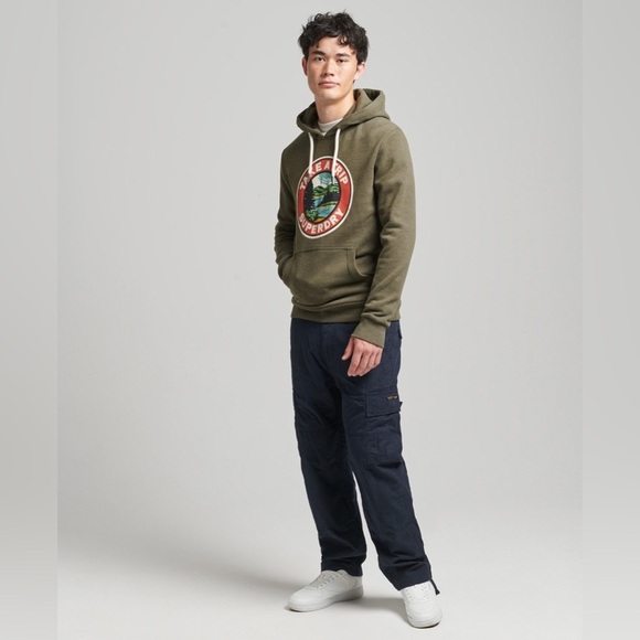 Superdry Travel Hoodie ‘Take a Trip’ Olive Marl Size Medium - Picture 3 of 11